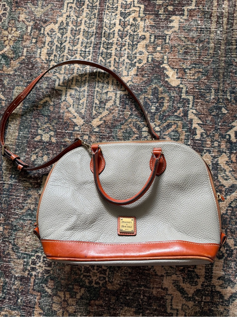 Dooney & Bourke Cream and Brown Pebbled Leather Satchel